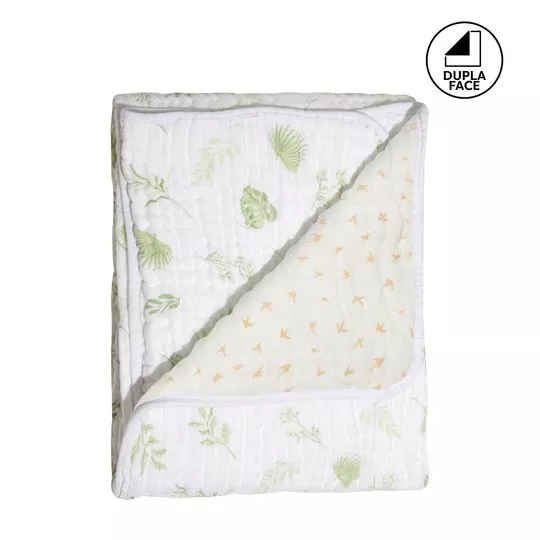 Cobertor Soft Bamboo Folhagens- Off White & Verde- 90x110cm- 116 Fios- Papi