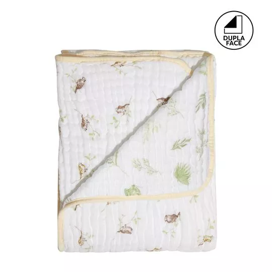 Cobertor Soft Bamboo Pássaros- Off White & Bege- 90x110cm- 116 Fios- Papi