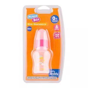 Mini Mamadeira Mundo Bita®<BR>- Incolor & Rosa<BR>- 50ml