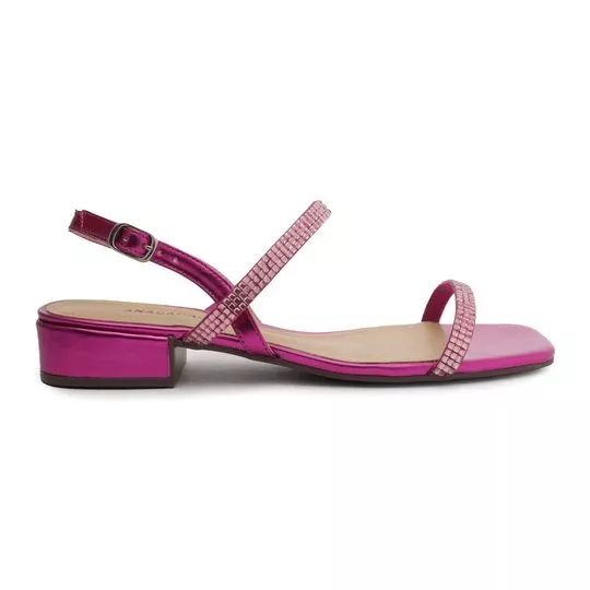 Sandália Metalizada Com Pedrarias- Pink- Salto: 4cm