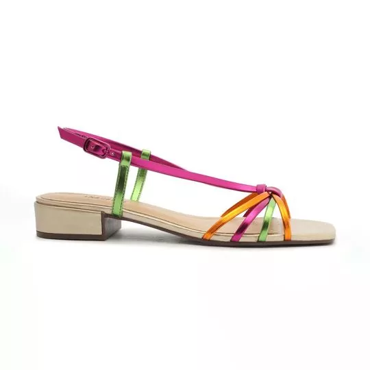 Sandália Metalizada Com Nó- Pink & Verde- Salto: 3,4cm