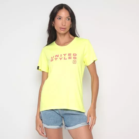 Camiseta Com Inscrições- Amarela & Rosa