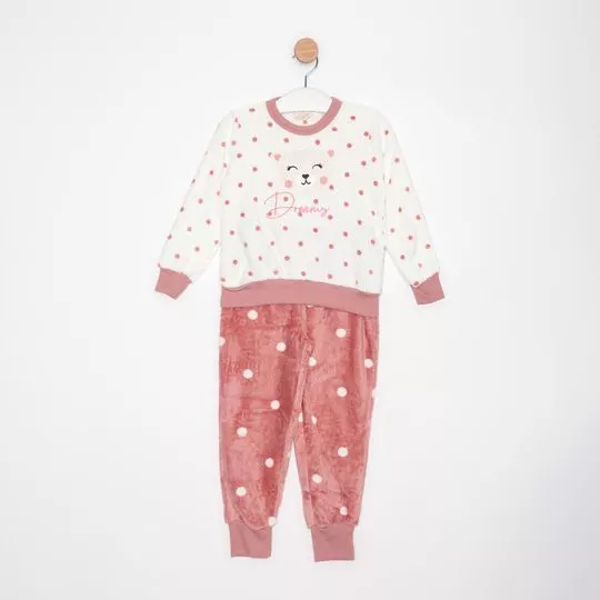 Pijama Em Pelúcia- Rosê & Branco- Danka Pijamas