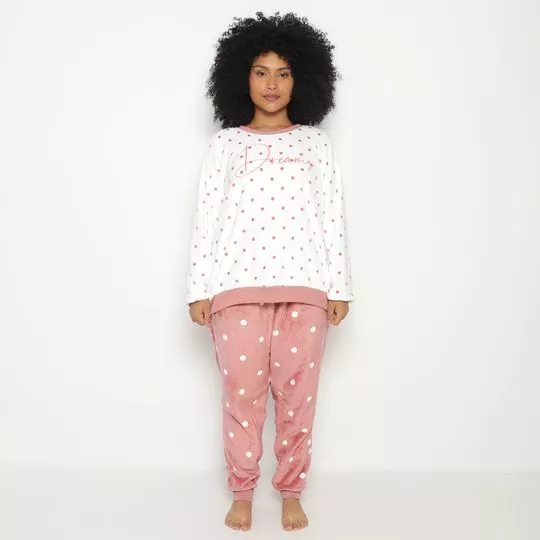 Pijama Em Pelúcia- Rosê & Branco- Danka Pijamas