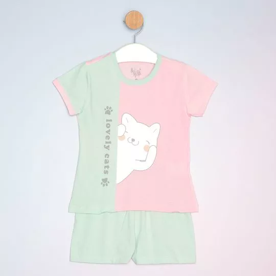 Pijama Lovely Cats- Verde Claro & Rosa Claro- Bela Notte