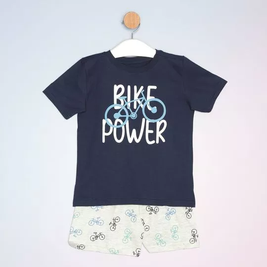 Pijama Bike Power- Azul Marinho & Cinza Claro- Bela Notte