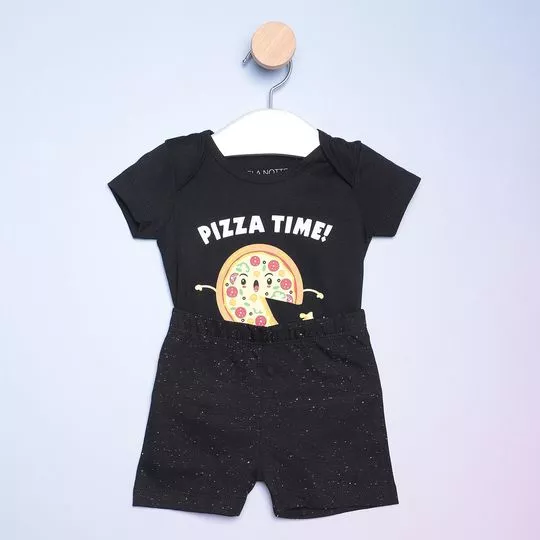 Pijama Pizza Time- Preto & Amarelo Claro- Bela Notte