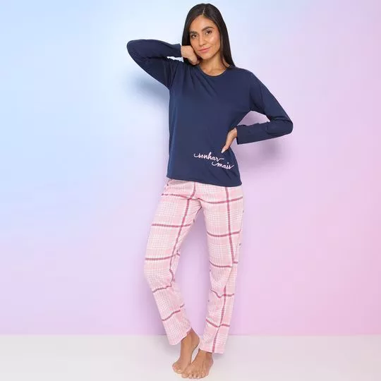 Pijama Xadrez- Azul Marinho & Rosa- Zulai