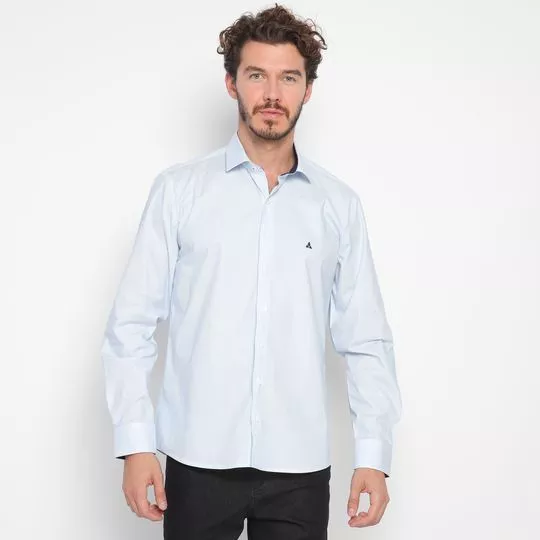 Camisa Slim Fit Com Bordado- Azul Claro & Off White