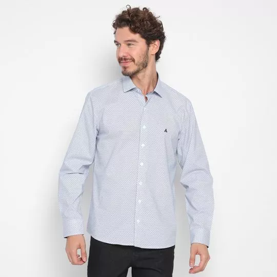 Camisa Slim Fit Com Bordado- Azul Claro & Off White