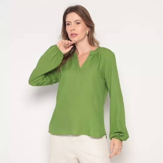 Blusa Com Franzidos- Verde Oliva