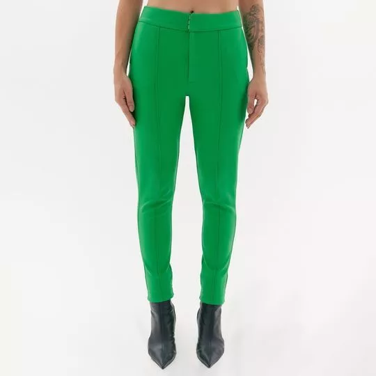 Calça Skinny Com Recortes- Verde- Amarante
