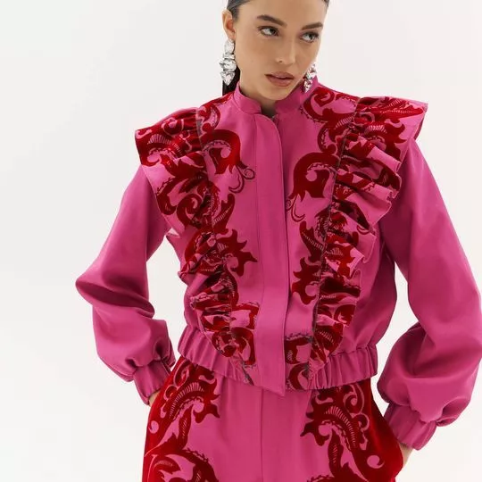 Jaqueta Arabescos Com Babados- Pink & Vermelha- Amarante