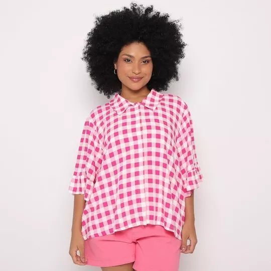 Camisa Xadrez- Pink & Branca- Malwee