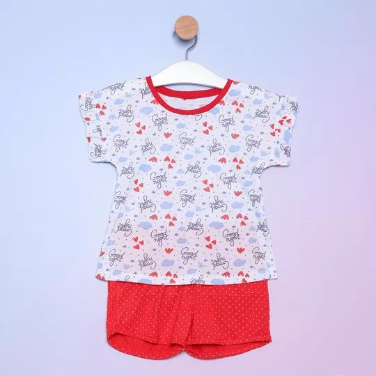 Pijama Com Inscrições- Azul Claro & Vermelho- Pequena Mania