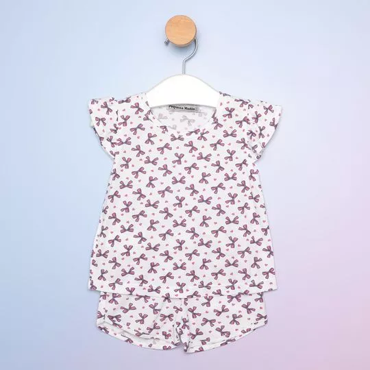 Pijama Laços- Branco & Pink- Pequena Mania