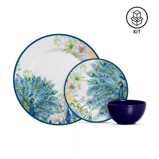 Aparelho De Jantar Aquarela- Branco & Azul- 12Pçs- Alleanza Ceramica