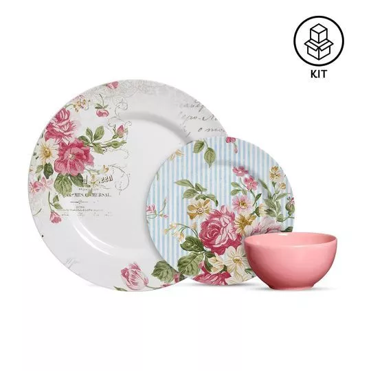 Aparelho De Jantar Adore- Branco & Rosa- 12Pçs- Alleanza Ceramica