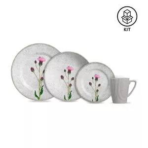 Aparelho De Jantar Cirsium<BR>- Cinza & Rosa<BR>- 16Pçs<BR>- Alleanza Ceramica