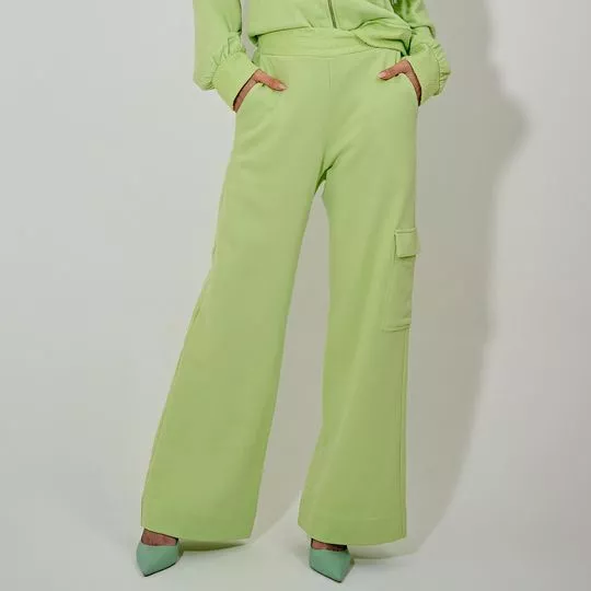 Calça Pantalona Com Recortes- Verde Claro