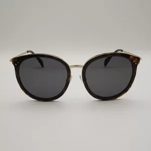 Óculos De Sol Redondo<BR>- Preto & Dourado<BR>- Celine