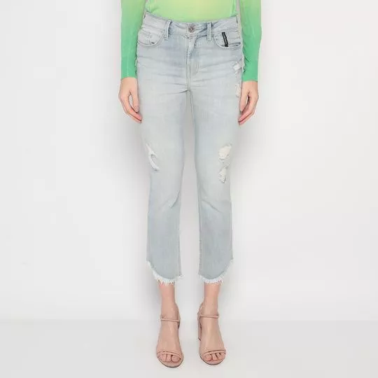 Calça Jeans Capri Com Puídos- Azul Claro