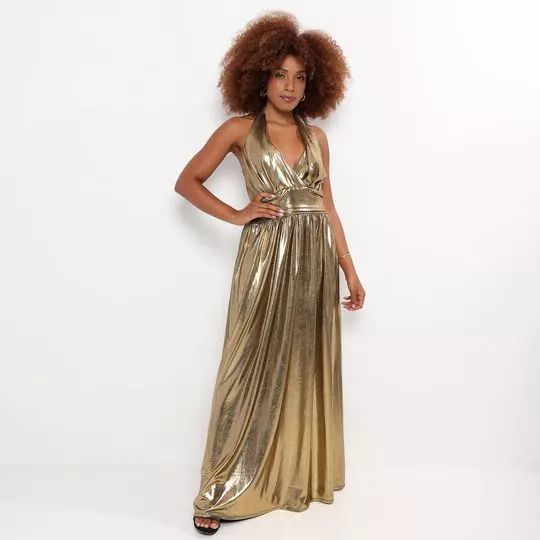 Vestido Longo Metalizado- Dourado- Mary Zaid