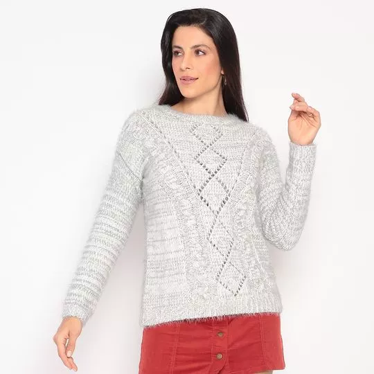Suéter Com Vazados- Cinza & Off White