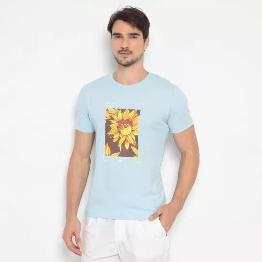 Camiseta Floral- Azul Claro & Amarela