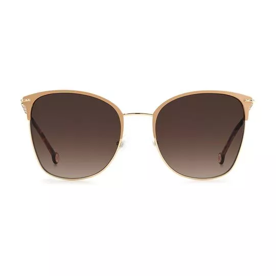 Óculos De Sol Arredondado- Dourado & Marrom- Carolina Herrera