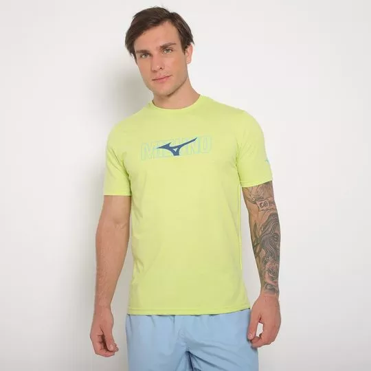 Camiseta Com Inscrições- Amarela & Azul Marinho