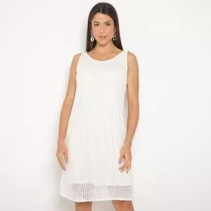 Vestido Curto Em Tricô<BR>- Branco