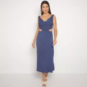 Vestido Midi Canelado<BR>- Azul Escuro