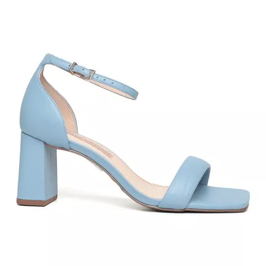Sandália Em Couro Lisa- Azul Claro- Salto: 7cm