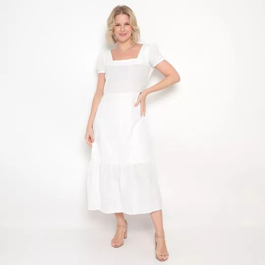 Vestido Midi Texturizado- Branco