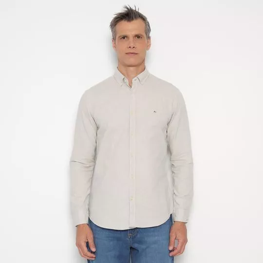 Camisa Slim Fit Oxford Com Bordado- Off White