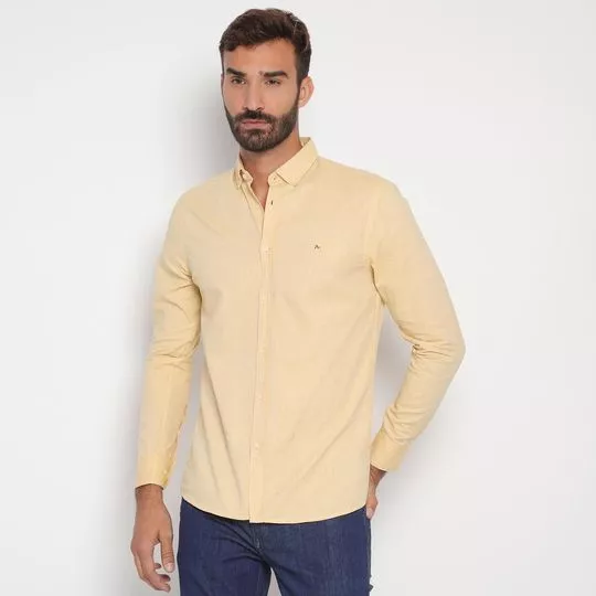 Camisa Slim Fit Com Bordado- Amarelo Claro