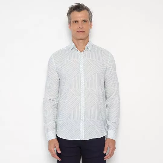 Camisa Slim Fit Geométrica- Branca & Azul Claro