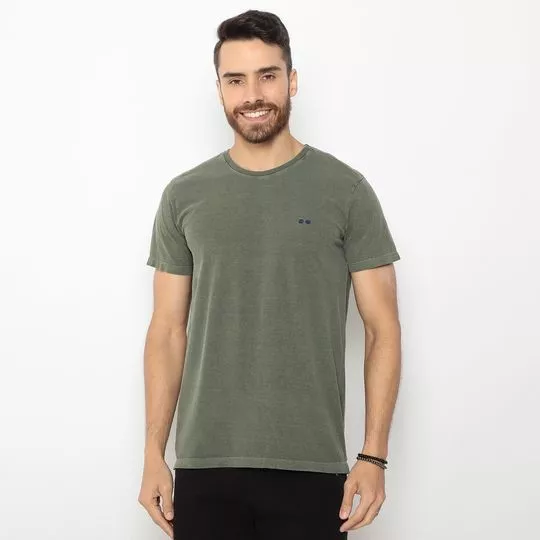 Camiseta Com Bordado- Verde Militar & Azul Marinho