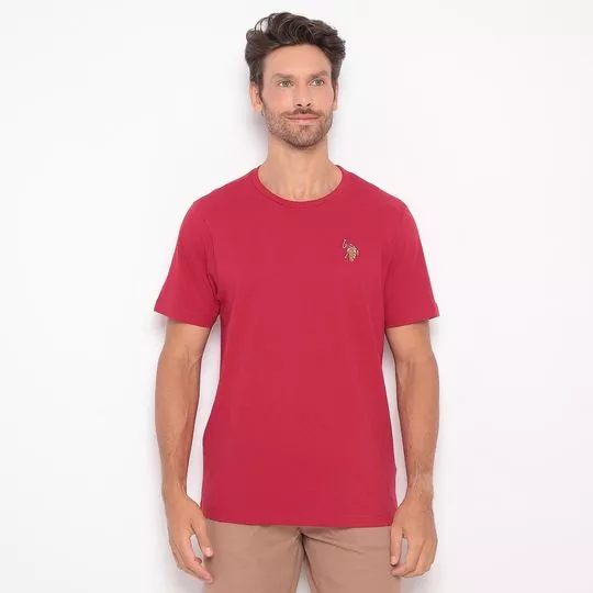 Camiseta Com Bordado- Vermelha & Marrom