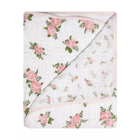 Cobertor Soft Bamboo Floral- Off White & Rosa Claro- 90x110cm- 116 Fios