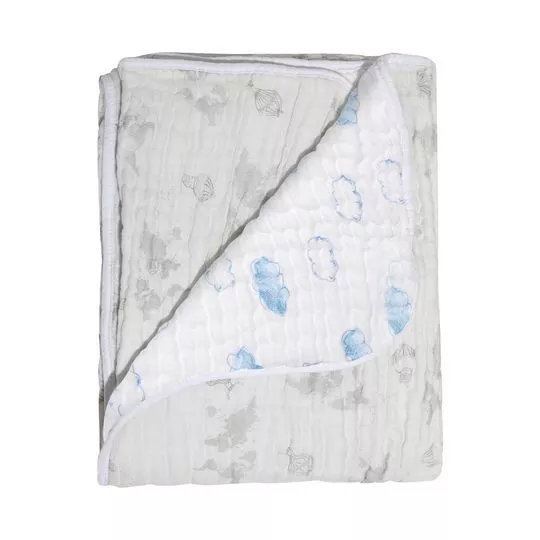 Cobertor Soft Bamboo Dupla Face- Bege & Azul Claro- 90x110cm- 116 Fios