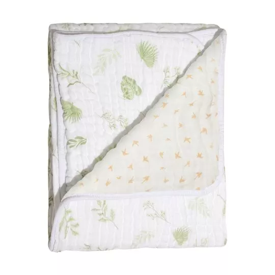 Cobertor Soft Bamboo Folhagens- Off White & Verde- 90x110cm- 116 Fios