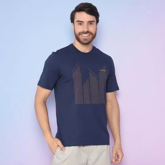 Camiseta Careca Com Silk- Azul Marinho & Laranja