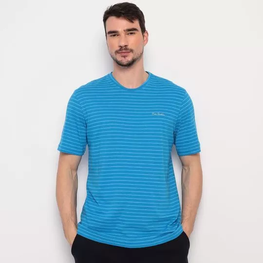Camiseta Careca Listrada- Azul & Off White