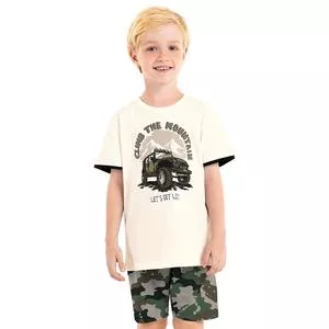 Conjunto De Camiseta & Bermuda Camuflada<BR>- Off White & Verde Militar<BR>- Rovi Kids