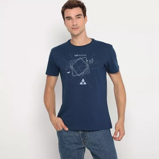 Camiseta Geométrica- Azul Marinho & Cinza