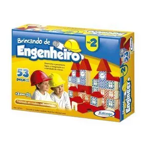 Brinquedo Brincando De Engenheiro<BR>- Azul & Amarelo<BR>- 53Pçs<BR>- Xalingo