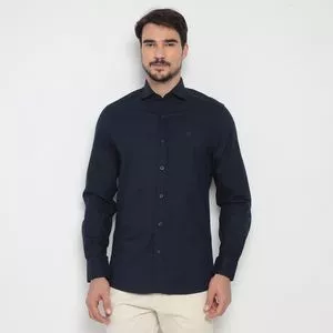 Camisa Slim Fit Com Recortes<BR>- Azul Marinho