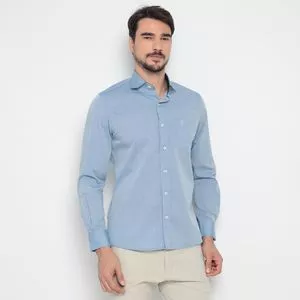 Camisa Slim Fit Com Recortes<BR>- Azul